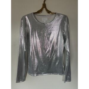 Silver metallic long-sleeve top - EVERY- Small